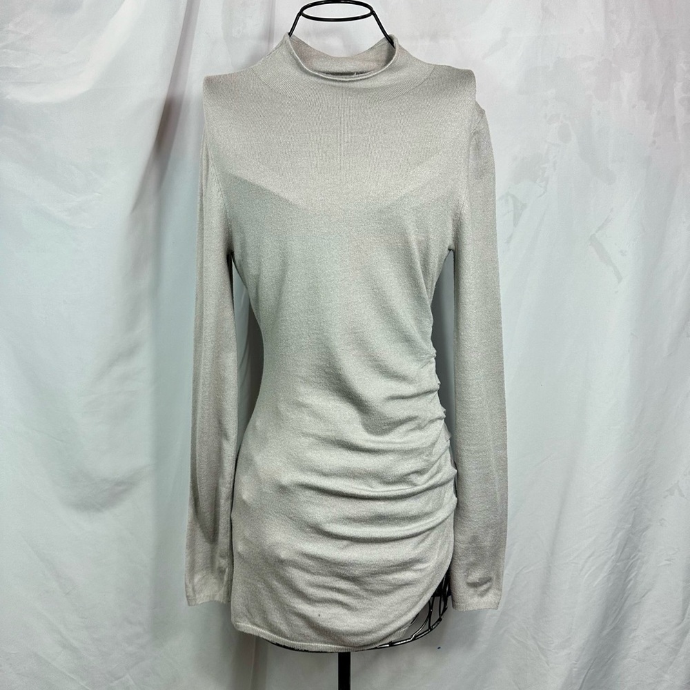 Song of Style light grey mock neck side ruched long sleeve mini dress size M